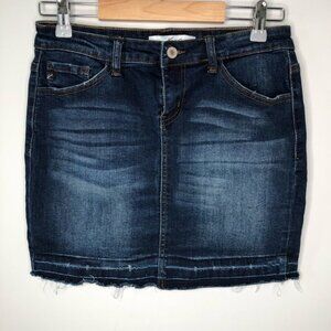 Kancan‎  Dark Wash Raw Hem Denim Mini Skirt Size 27